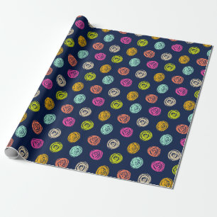 Rainbow Doodle Dot Confetti on Navy Favour Box Wrapping Paper