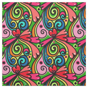 Rainbow Doodle Hearts Seamless Colourful Fabric