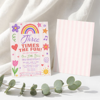 Rainbow Doodle Third Birthday Party Invitation