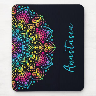 Rainbow Dot-Painted Mandala Mouse Mat