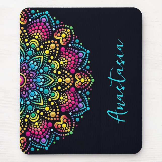 Rainbow Dot-Painted Mandala Mouse Mat (Front)