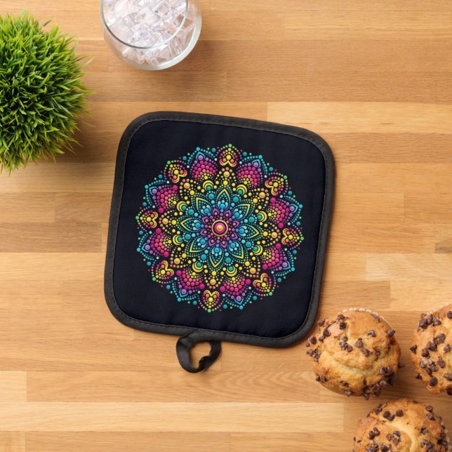 Rainbow Dot-Painted Mandala Pot Holder (Top Down)