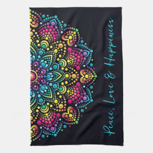Rainbow Dot-Painted Mandala Tea Towel