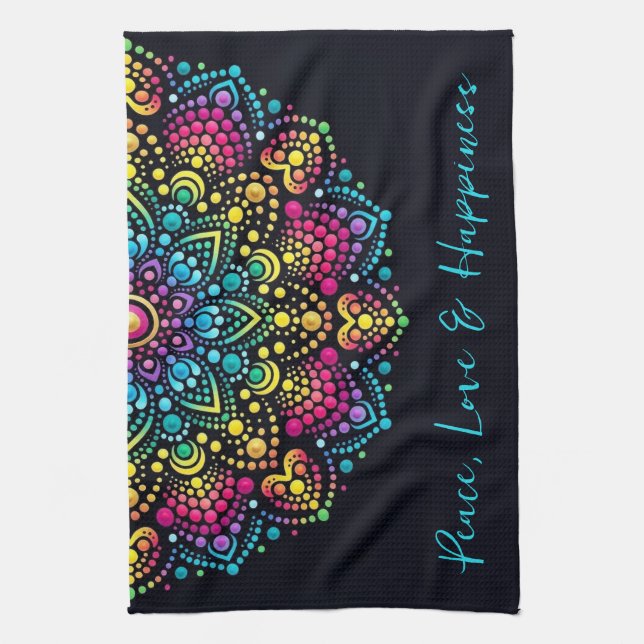 Rainbow Dot-Painted Mandala Tea Towel (Vertical)