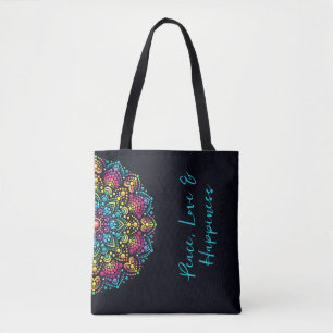 Rainbow Dot-Painted Mandala Tote Bag