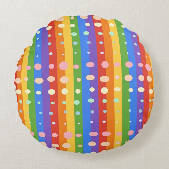 RAINBOW DOT SRIPES ROUND CUSHION (Front)