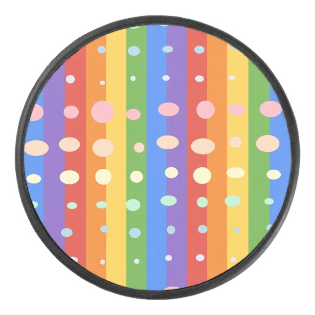 RAINBOW DOT STRIPES HOCKEY PUCK (Front)