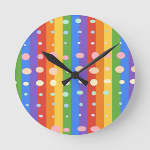 RAINBOW DOT STRIPES ROUND CLOCK