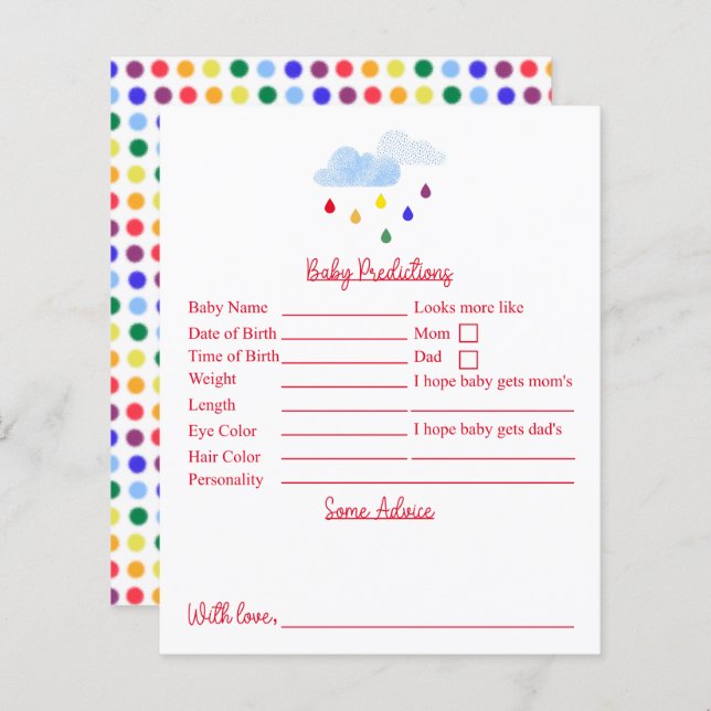 Rainbow Dots Baby Shower Predictions And Advice (Front/Back)