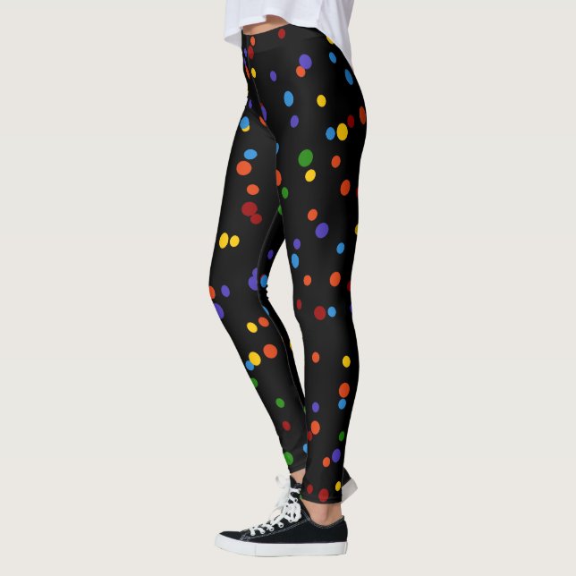 Rainbow Dots Multi-colour Polka Dot Yellow Confett Leggings (Left)