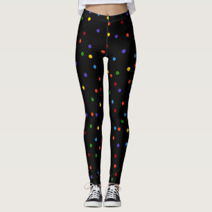 Rainbow Dots Polka Dot Black Confetti Leggings