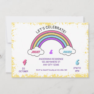 Rainbow Double Birthday Invitation