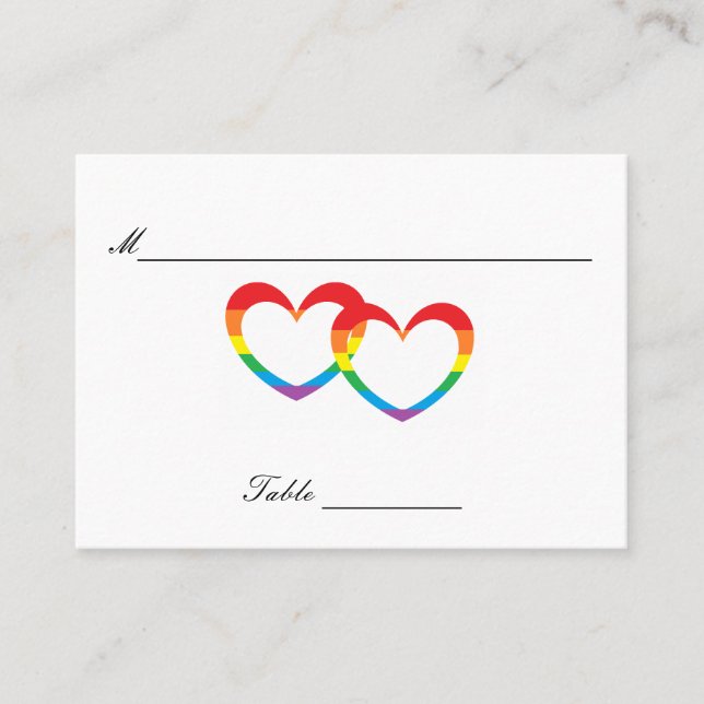 "Rainbow Double Hearts" Guests' Table Cards (Front)