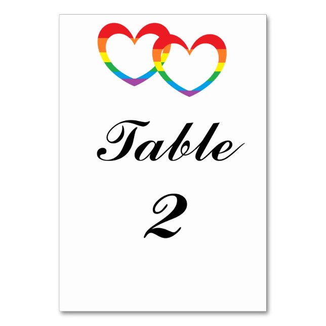 "Rainbow Double Hearts" Table Number Cards (Front)