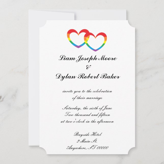 "Rainbow Double Hearts" Wedding Invitations (Front)