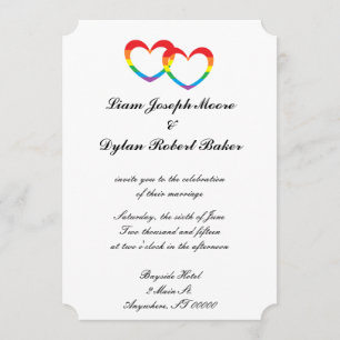 "Rainbow Double Hearts" Wedding Invitations