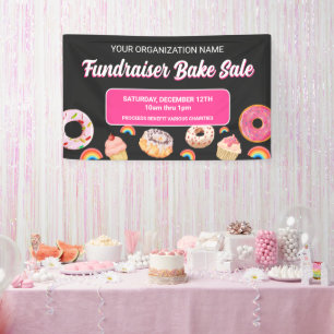 Rainbow Doughnut Cake PInk Fundraiser Bake Sale Banner