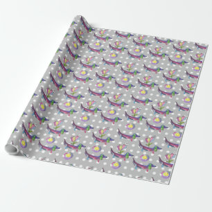 rainbow Doxie with Flowers Wrapping Paper