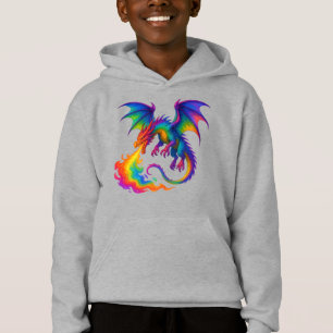 Rainbow dragon breathing colorful flames fantasy