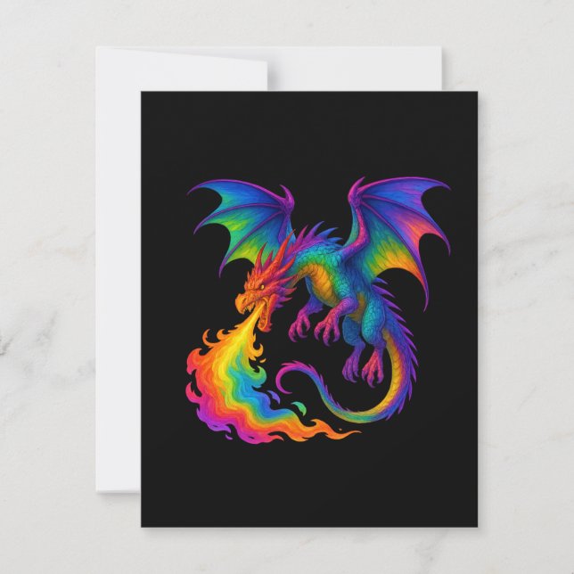 Rainbow dragon breathing colourful flames fantasy card (Front)