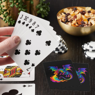 Rainbow dragon breathing colourful flames fantasy playing cards
