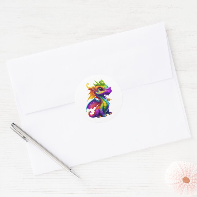 Rainbow Dragon Classic Round Sticker (Envelope)