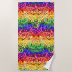Rainbow Dragon Damask - Gay Pride Flag Colours Beach Towel