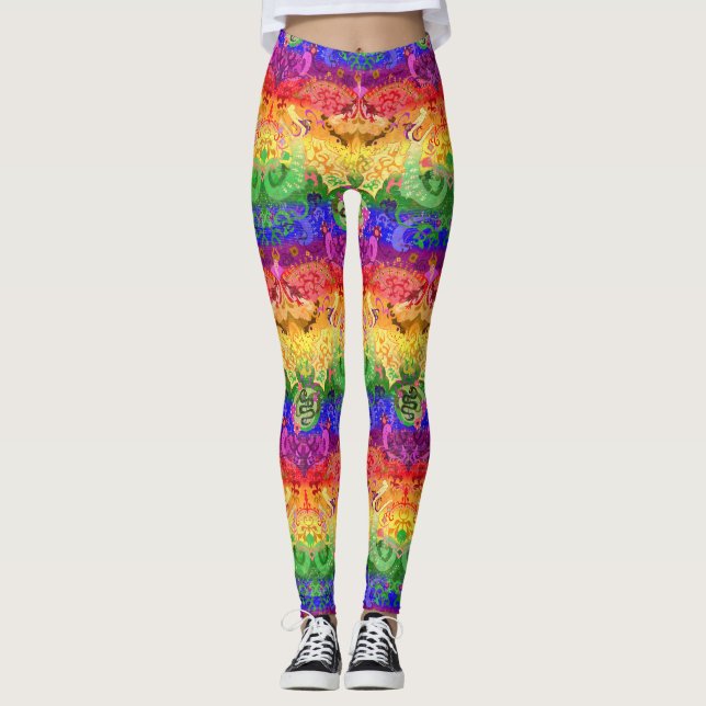 Rainbow Dragon Damask - Gay Pride Flag Colours Leggings (Front)