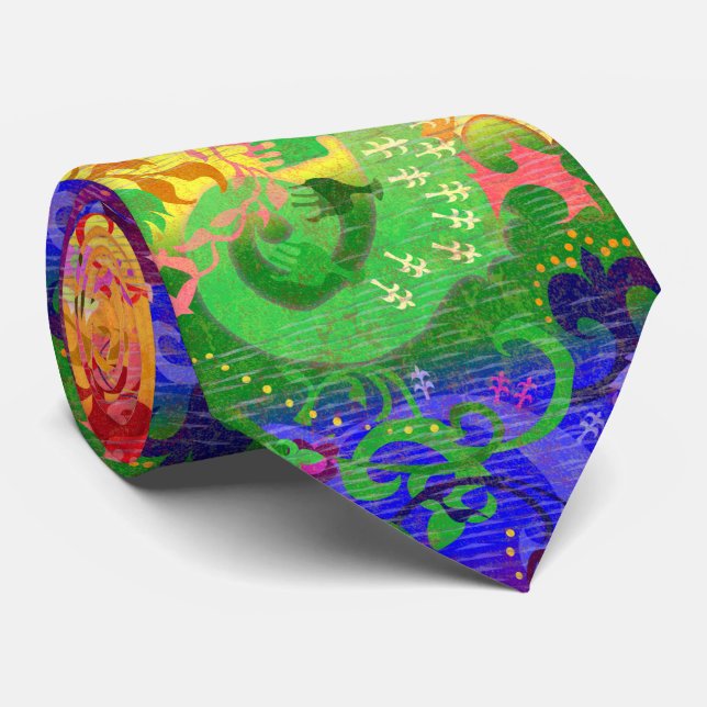 Rainbow Dragon Damask - Gay Pride Flag Colours Tie (Rolled)
