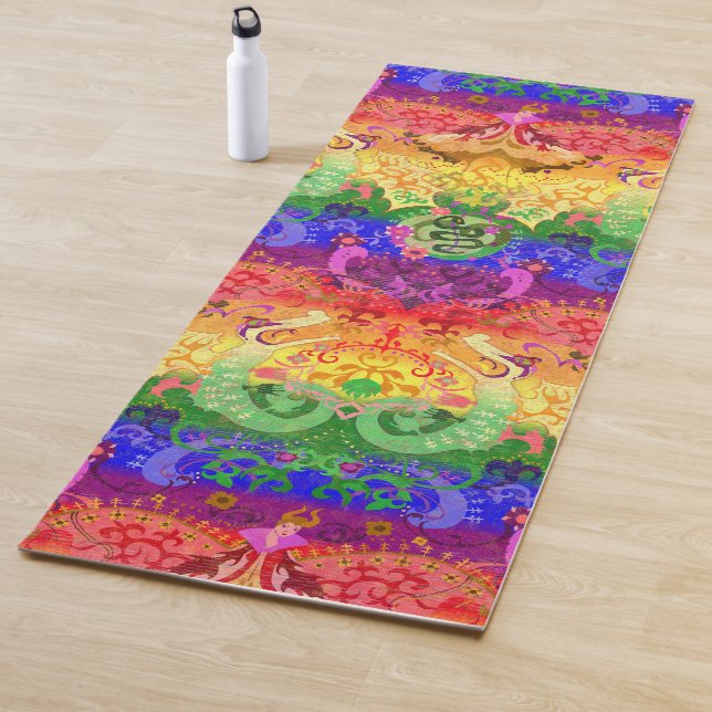 Rainbow Dragon Damask - Gay Pride Flag Colours Yoga Mat (In Situ)