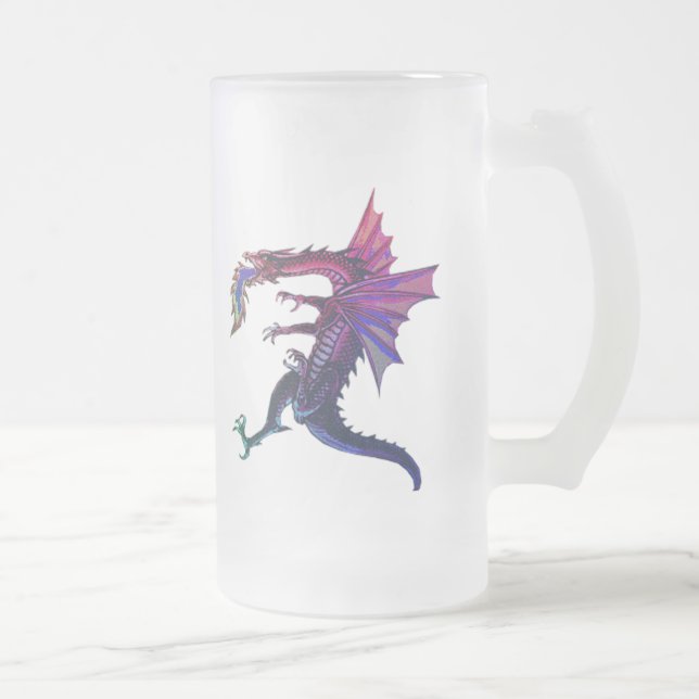 Rainbow Dragon Frosted Glass Beer Mug (Right)