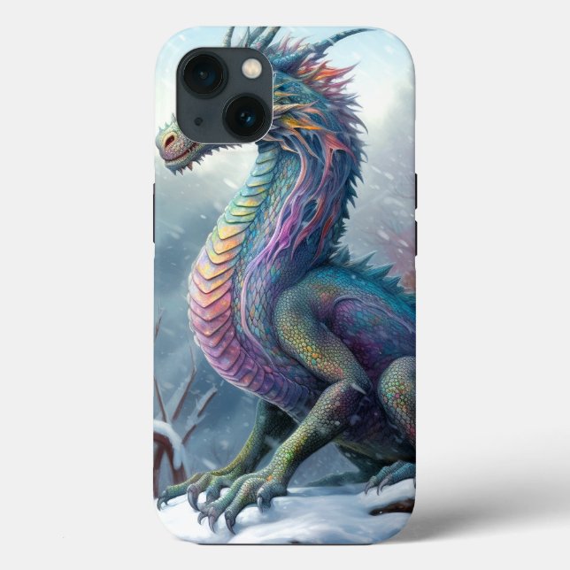 Rainbow Dragon In The Snow Fantasy Art Case-Mate iPhone Case (Back)