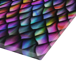 Rainbow Dragon Scales Glass Cutting Board