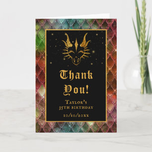 Rainbow Dragon Scales Gold Faux Glitter Birthday Thank You Card