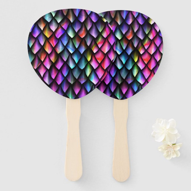Rainbow Dragon Scales Hand Fans (Front and Back)