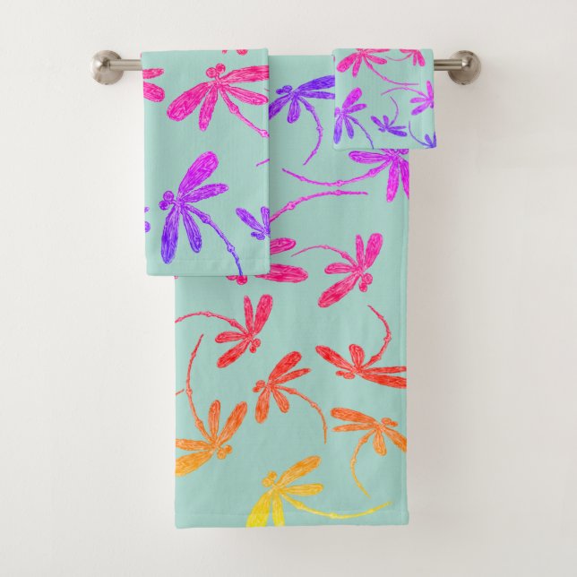 Rainbow Dragonflies Bath Towel Set (Insitu)
