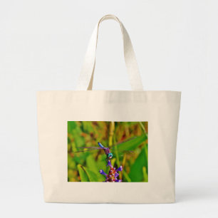 Rainbow Dragonfly and flower Large Tote Bag