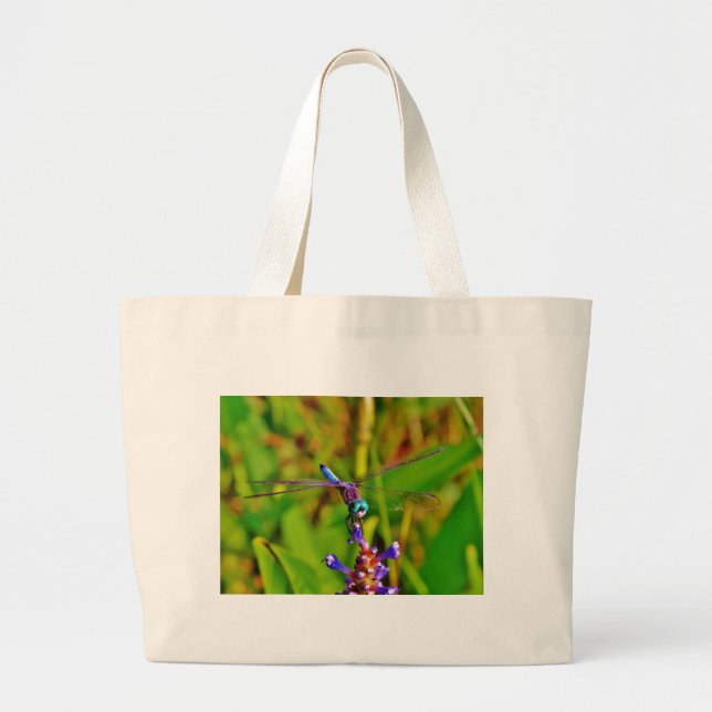 Rainbow Dragonfly and flower Large Tote Bag (Front)
