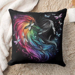 Rainbow Dragonfly Heart Cushion