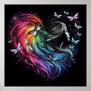 Rainbow Dragonfly Heart Poster