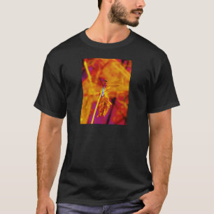 Rainbow Dragonfly on amber and fuschia T-Shirt