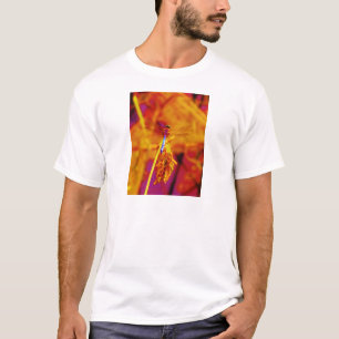 Rainbow Dragonfly on amber and fuschia T-Shirt