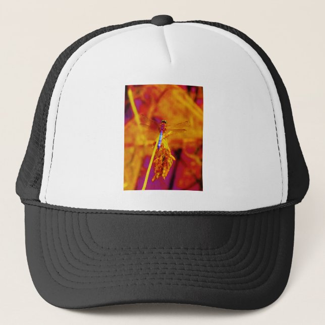 Rainbow Dragonfly on amber and fuschia Trucker Hat (Front)