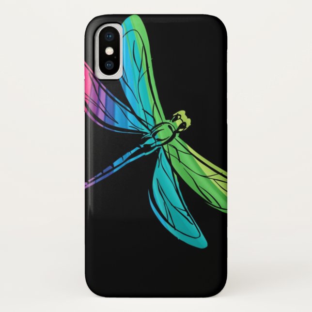 Rainbow Dragonfly on Black Case-Mate iPhone Case (Back)