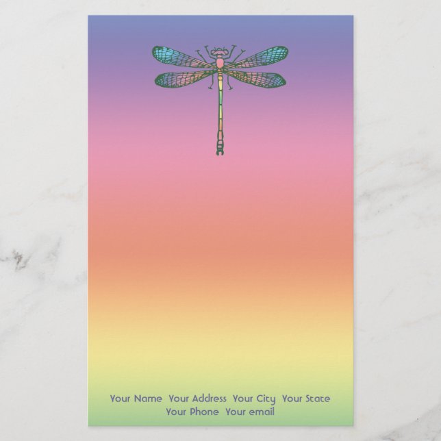 Rainbow Dragonfly Stationery (Front)