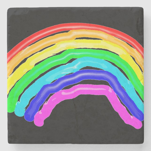 Rainbow drawn stone coaster (Front)