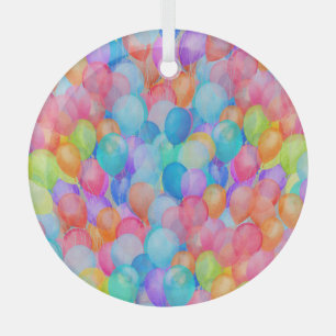 Rainbow Dreams: Watercolor Balloon Art Glass Tree Decoration