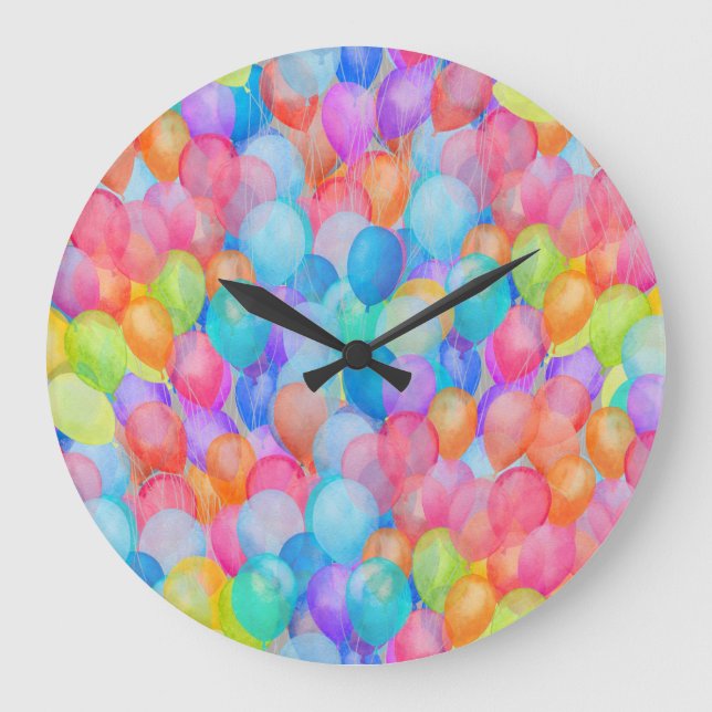 Rainbow Dreams: Watercolor Balloon Art Large Clock (Front)