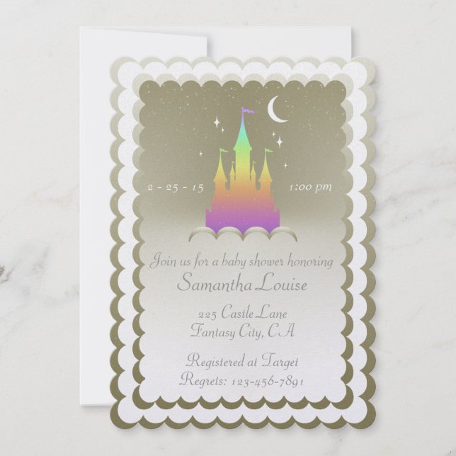 Rainbow Dreamy Castle In The Clouds Baby Shower Invitation (Front)