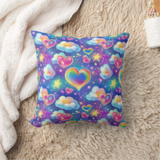 Rainbow Dreamy Hearts Throw Pillow